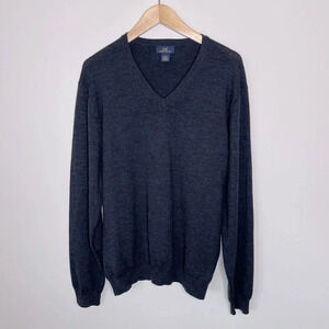 Brooks Brothers Merino Wool V-Neck Mens Sweater office preppy  charcoal gray